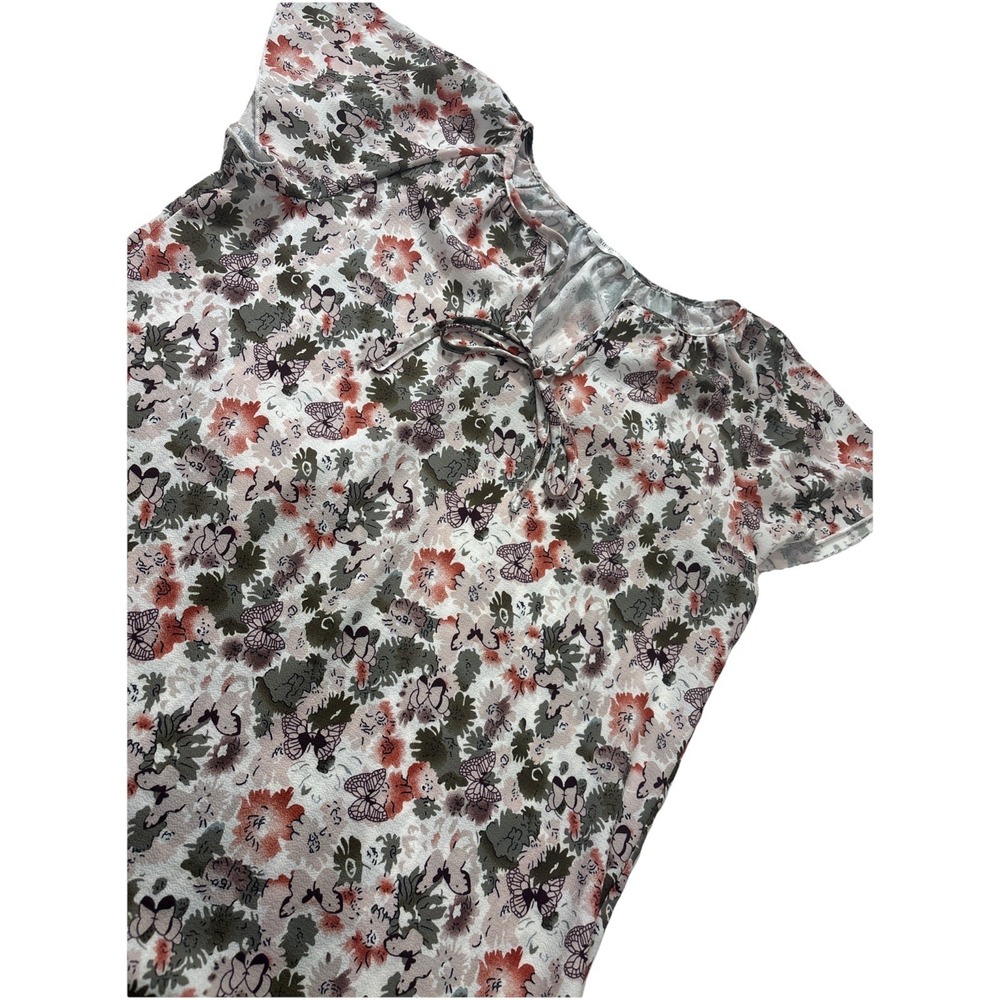 SIMPLE FUN Blue Butterfly Floral Boho Blouse Ruffled Sleeves Women's MEDIUM